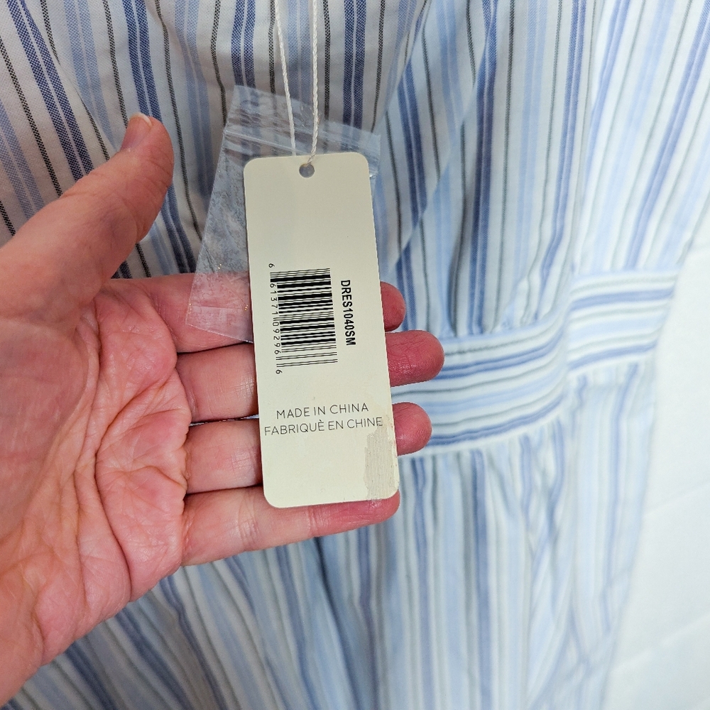 NWT Simply Noelle Halter Summer Dress With Straps Blue White Stripe Pockets Midi - Picture 8 of 13